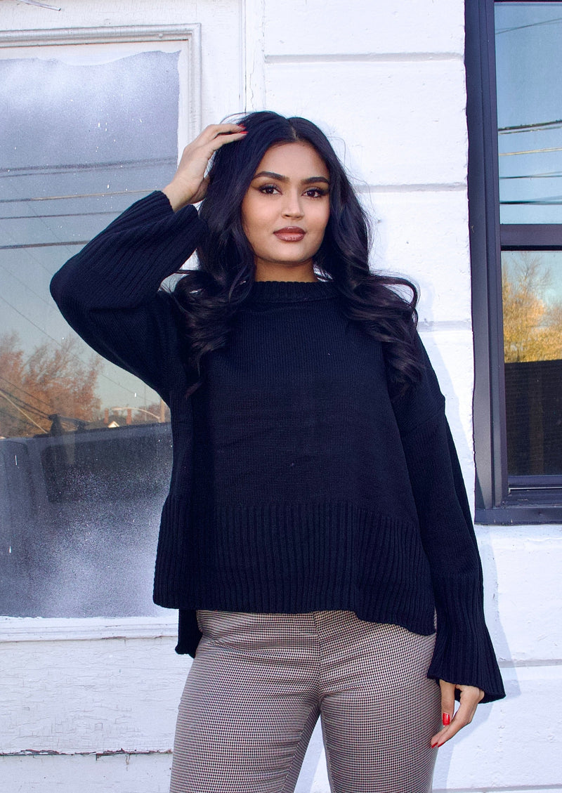 Keep Trying Ribbed Knit Sweater Black