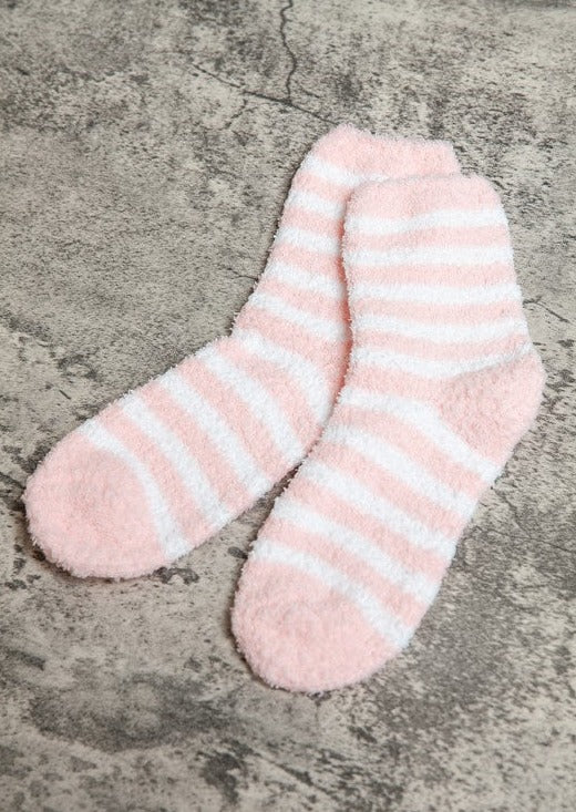 Stripe Fuzzy Socks Pink