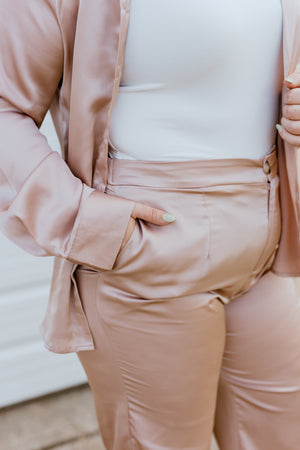 "Time Passes On" Taupe Satin 2-Piece - XL+