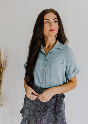 "You Are Enough" Slate Button-Up Top
