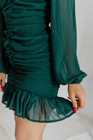 "So Charming" Rouched Dress - Dk. Green