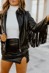 "Already Too Famous" Fringe Leather Jacket - Black