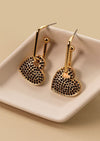 Rhinestone Drop Heart Earrings Gold