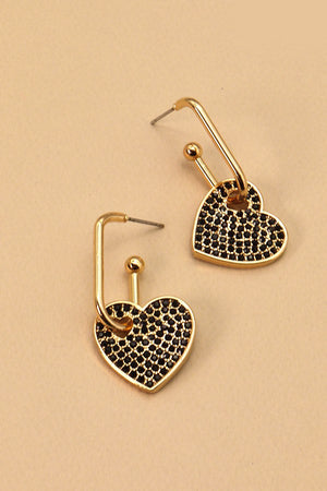 Rhinestone Drop Heart Earrings Gold