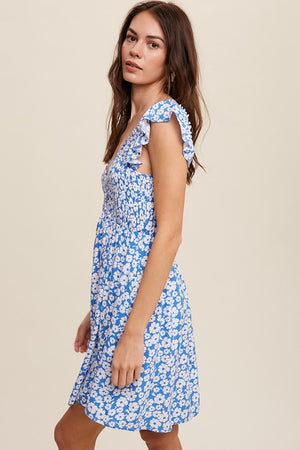 Don't Rush Mini Dress Floral Blue