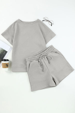 Neutral Summer Textured Short Set