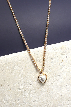 Pearl Heart Chain Necklace Gold