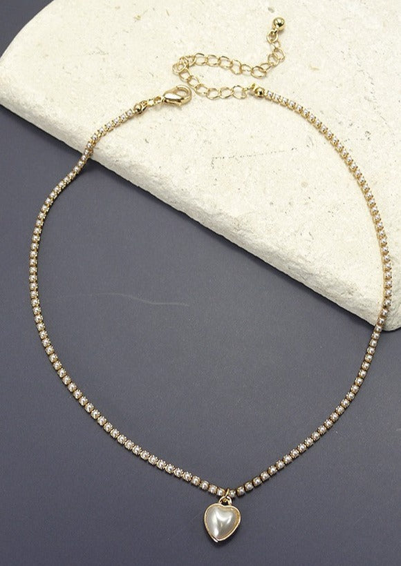 Pearl Heart Chain Necklace Gold