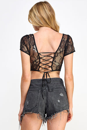 Keep Looking Lace Top Black