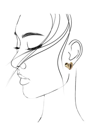 3D Heart Stud Earrings Gold