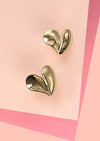 3D Heart Stud Earrings Gold