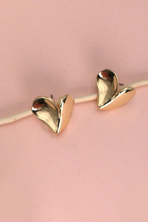 3D Heart Stud Earrings Gold