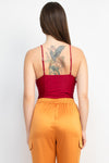 Ruffled Cami Satin Bodysuit Maroon