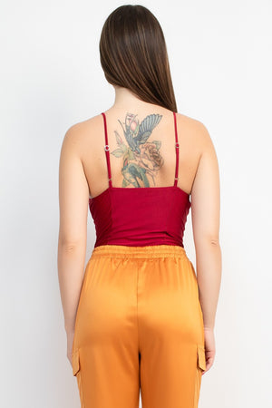 Ruffled Cami Satin Bodysuit Maroon