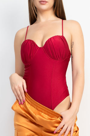 Ruffled Cami Satin Bodysuit Maroon