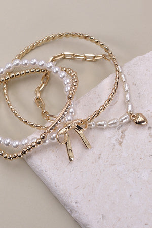 Bow Pearl Rhinestone Stretch Bangle Set