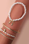 Bow Pearl Rhinestone Stretch Bangle Set