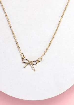 Bow Charm Necklace Gold