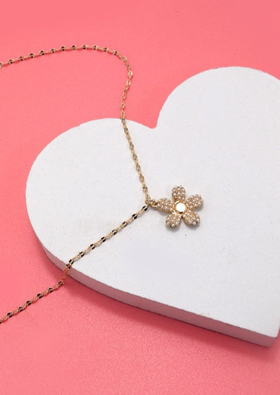 Pearl Flower Charm Necklace