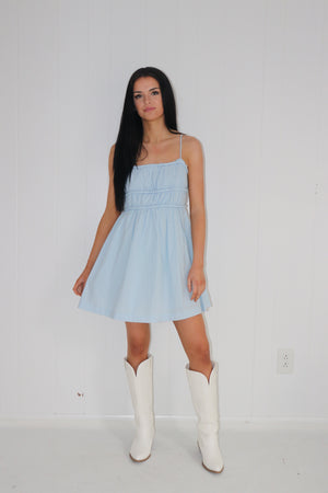 Move Along Babydoll Dress Blue