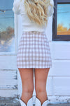 Catch A Vibe Plaid Skirt Taupe