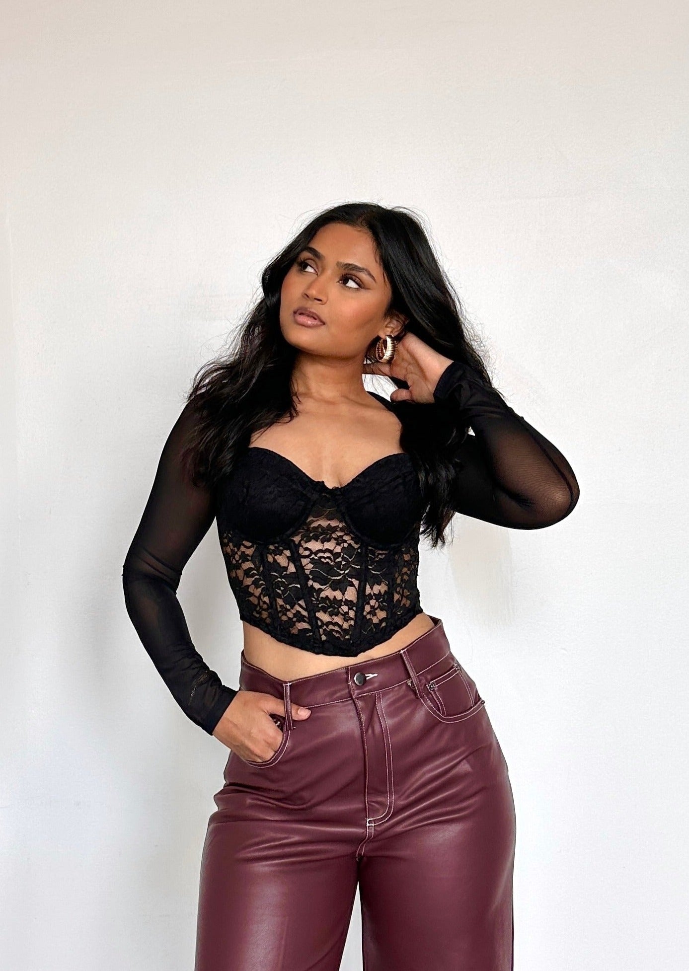 Leather and lace tops on sale