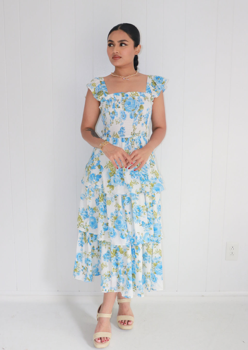 Paradise Floral Tiered Midi Dress