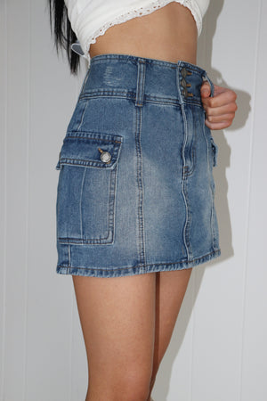 Use To Me Cargo Denim Mini Skirt