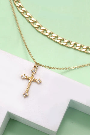 Double Layer Cross Charm Necklace