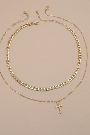 Double Layer Cross Charm Necklace