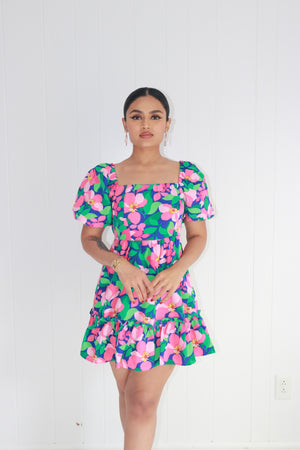 Fresh Florals Puff Sleeve Mini Dress