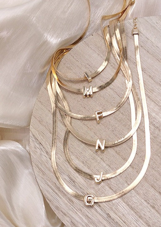 Herringbone Initial Necklace Gold