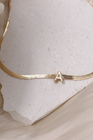 Herringbone Initial Necklace Gold