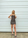 "Breaking Me" Halter Checkered Mini Dress - Tan/Black