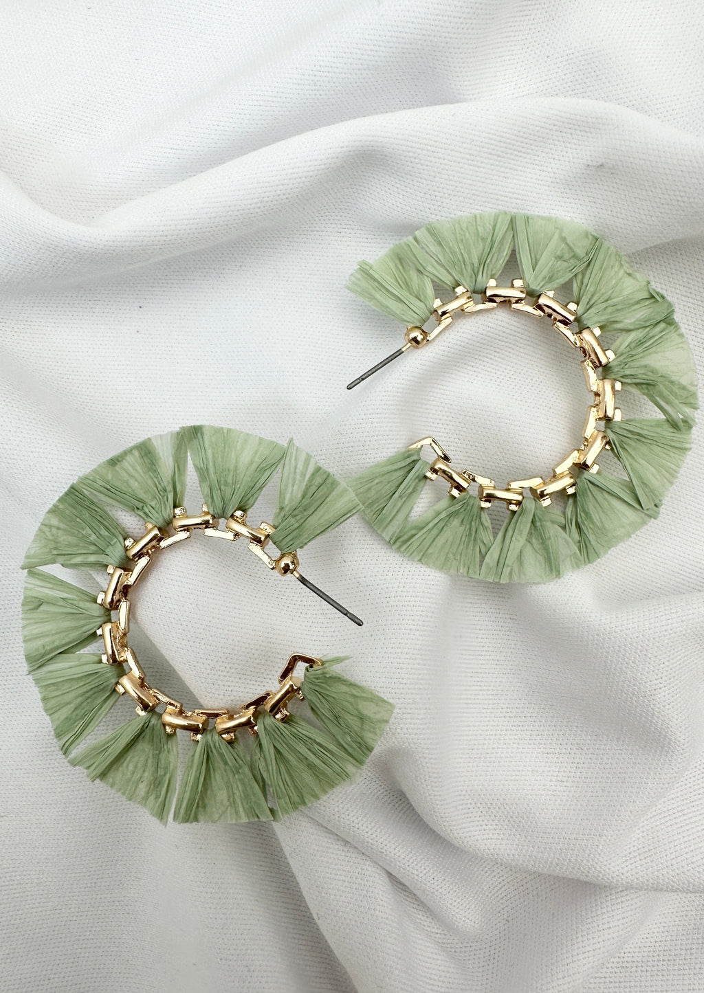 Raffia Hoop Earrings Mint