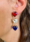 Heart Drop Earrings Red/White/Blue