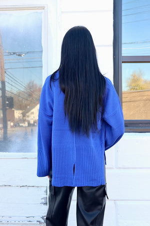 Keep Trying Ribbed Knit Sweater Blue