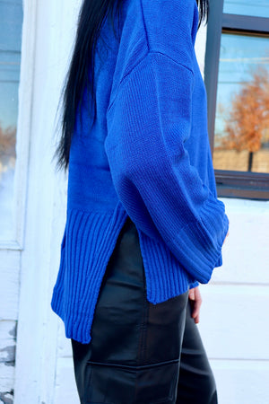 Keep Trying Ribbed Knit Sweater Blue
