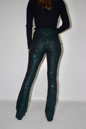 Sparkle Town Sequin Flare Pants Green