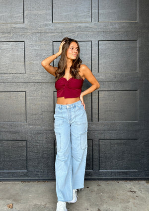 Crossing Paths Crop Top Maroon