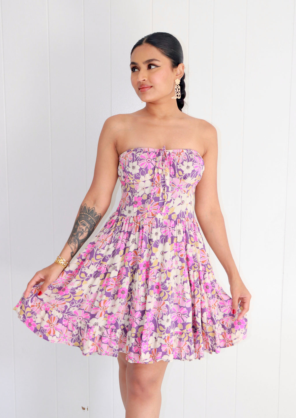 Lilies On Me Strapless Mini Dress