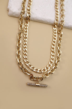 Rhinestone Bar Double Layer Necklace