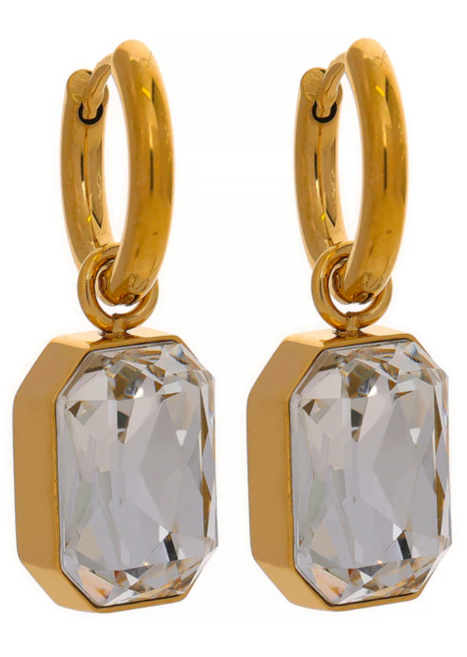 Square Rhinestone Drop Earrings Gold