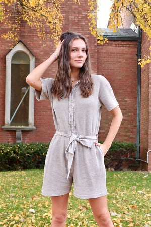 Cut The Ties Romper Taupe