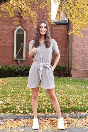 Cut The Ties Romper Taupe