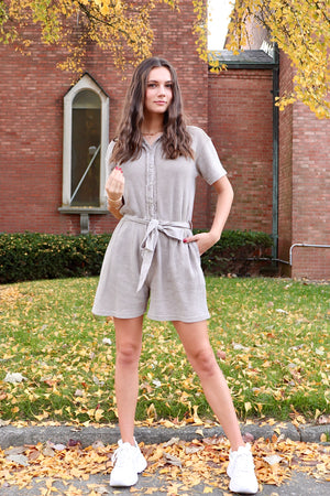 Cut The Ties Romper Taupe