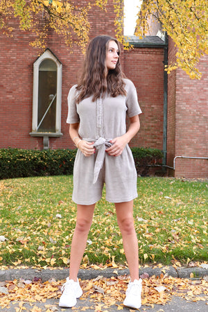 Cut The Ties Romper Taupe