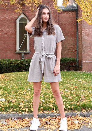 Cut The Ties Romper Taupe