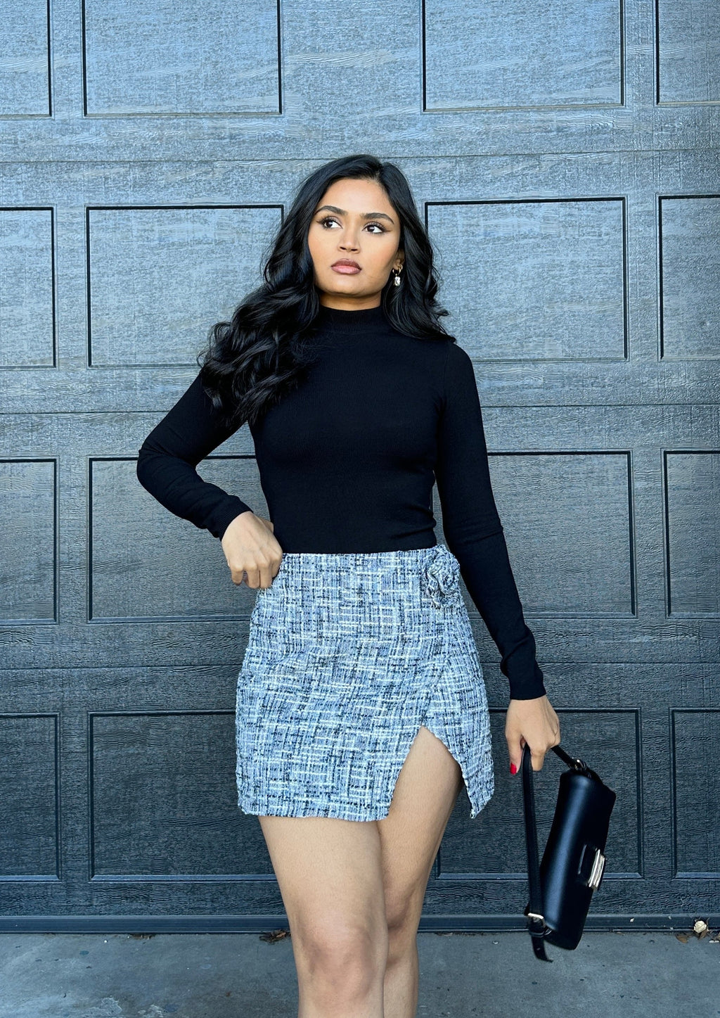 Social Season Rosette Tweed Skirt