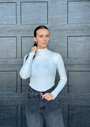 Parallel Lines Sweater Top White